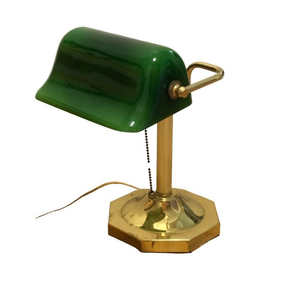 Vintage Library Bankers Table Lamp Green Shade - Picture 2 of 5